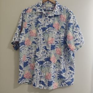 Carribbean Linen Blend Hawaiian Print Shirt Size XL